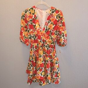 The Impeccable Pig Floral Mini Dress - Red, Yellow, Green